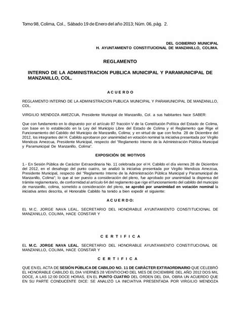 PDF REGLAMENTO INTERNO DE LA ADMINISTRACION PUBLICA INTERNO DE LA