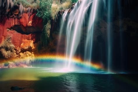 Premium Ai Image Fantasy Landscape With Rainbow And Waterfalls In