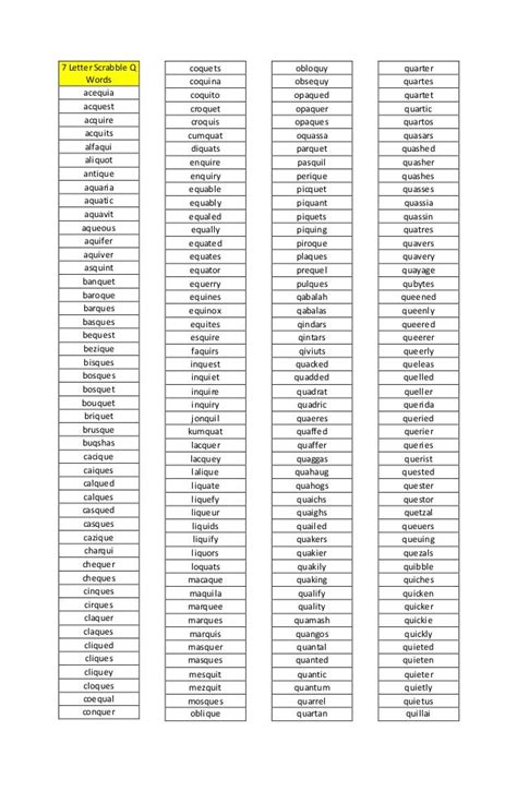7 letter scrabble q words