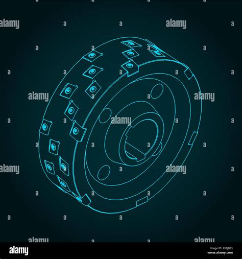 Stylized Vector Illustration Of Isometric Blueprint Of Disc Mill Cutter