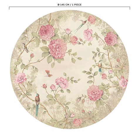 Papier Peint Panoramique Rond Jardin Beige Rose Bloom De Lut Ce