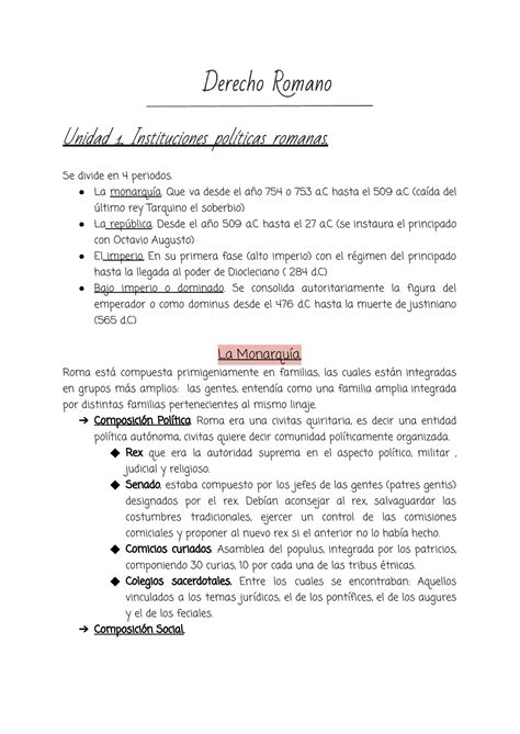 Primer Parcial Derecho Romano Unidad 1 Instituciones Políticas