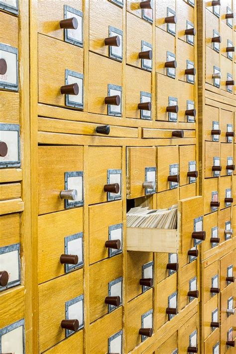 Old Wooden Card Catalogue In Library Stock Image Image Of Pullout