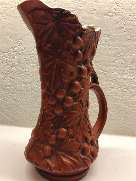 Vintage Mccoy Pottery 616 Red Finish Grape Pitcher Vase Etsy