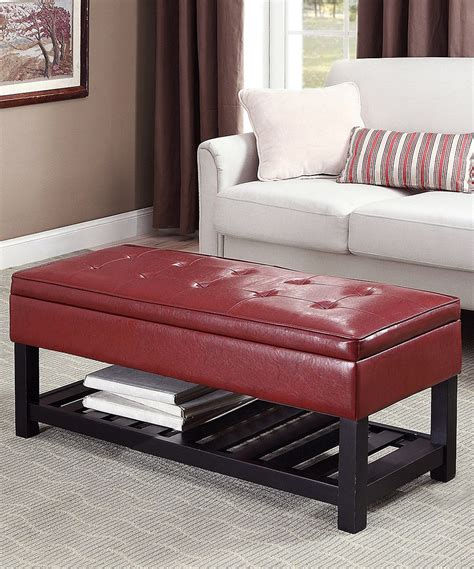 Simpli Home Red Cosmopolitan Ottoman Storage Bench Leather Storage