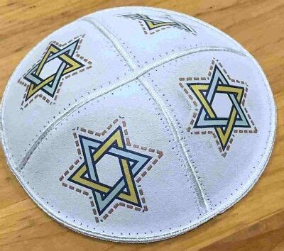 Kippa Leather Jewish Jerusalem כיפה Yarmulke Israel Zionist Kippot Star ...