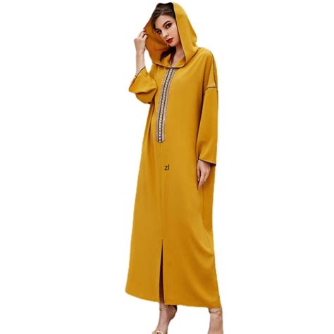 Robe Longue Brod E Eid Caftan Capuche Abaya Pour Femmes Arabe