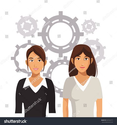 Teamwork Women Business Gear Cooperation Office Stock Vector (Royalty