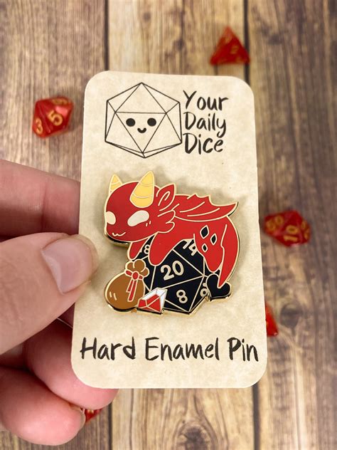 Dragon And Dice Hard Enamel Pin Dnd Pin Cute Pin Dragon Ttrpg 20