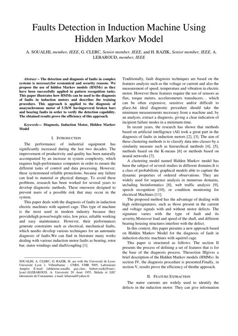 PDF Fault Detection And Diagnosis Of Induction Motors Based On Hidden