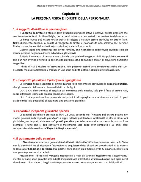 Privato Cap Persona Fisica Manuale Di Diritto Privato S