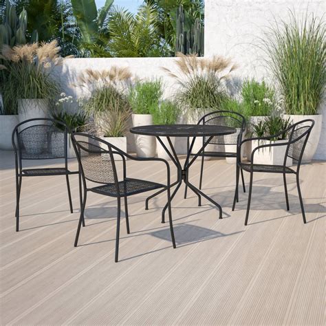 Commercial Grade 35.25" Round Black Indoor-Outdoor Steel Patio Table ...