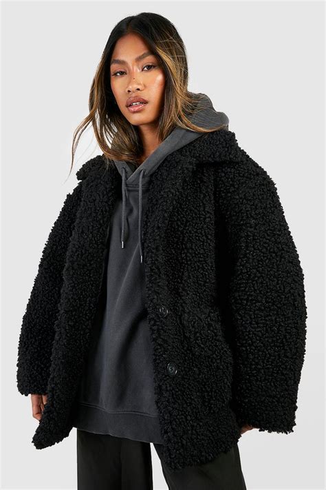 Faux Fur Teddy Button Coat Boohoo Uk