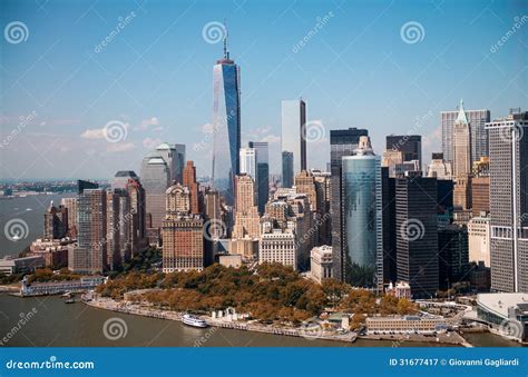 New York. Stunning Helicopter View of Lower Manhattan Skyline on Stock ...