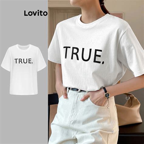 Lovito Women Casual Letter Pattern T Shirt L Ed Shopee Philippines