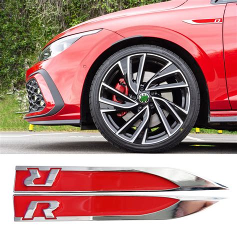 LAIFU 2pcs Metal R Logo Car Side Fender Badge Emblem Sticker Red