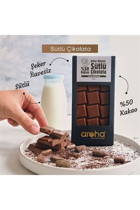 AROHA Yüksek Kakao Sütlü Çikolata 50 KAKAO Sade Fındıklı Ve