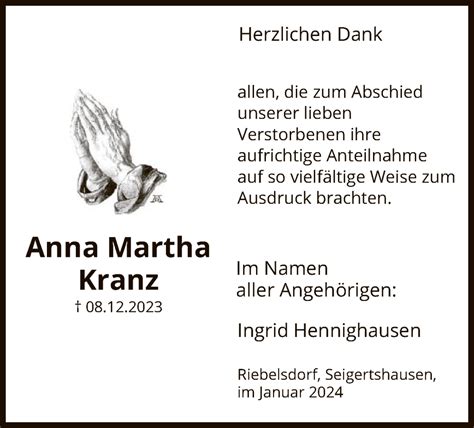 Traueranzeigen Von Anna Martha Kranz Trauer HNA De