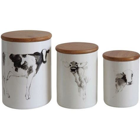 Cow Adorned Ceramic Canisters Set Of 3 Cow Decor Cow Kitchen Decor