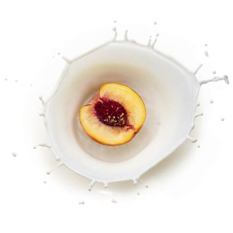 Peach In Milk Splash Stock Photo Image Of View Clear 43932780