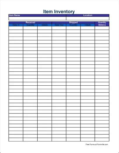 Free Printable Inventory Sheets Pdf