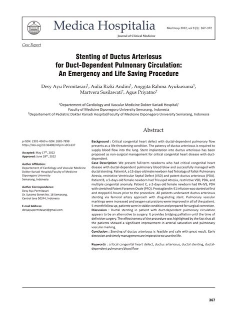 Pdf Stenting Of Ductus Arteriosus For Duct Dependent Pulmonary