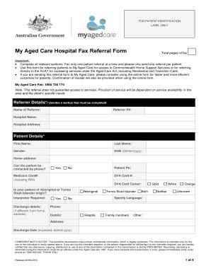 Fillable Online My Aged Care Hospital Fax Referral Form Ageing And