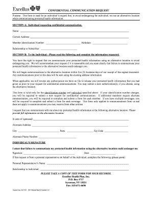 Excellus Confidential Communication Request Fill Online Printable