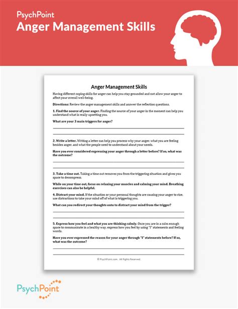 Anger Management Skills Worksheet Psychpoint