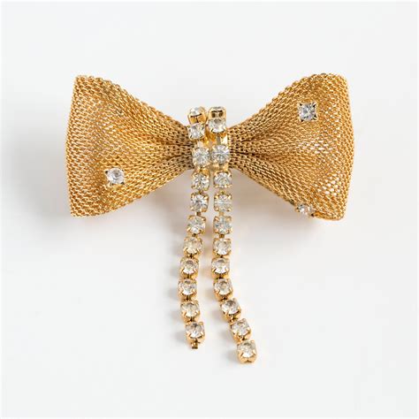 Vintage Gold Tone And Rhinestone Adorable Bow Brooch Etsy México