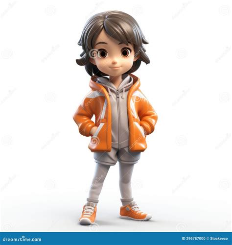 3d Render of Cartoon Character Nora in Orange and Grey Outfit Stock Illustration - Illustration ...