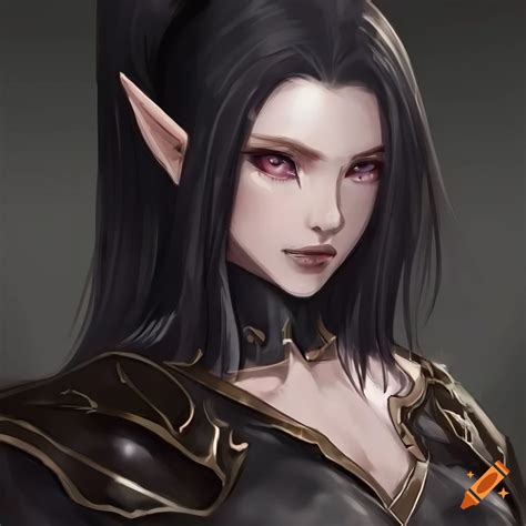 Portrait Of A Confident Female Elf With Black Hair On Craiyon