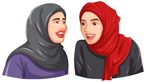 Heureuse Femme Musulmane Portant Des Amis Hijab Vecteur Gratuite