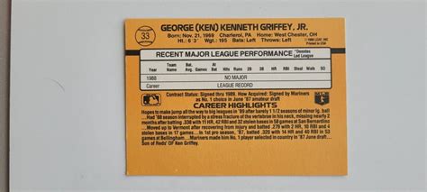 KEN GRIFFEY JR DONRUSS 89 RATED ROOKIE ERROR BASEBALL CARD NO DOT