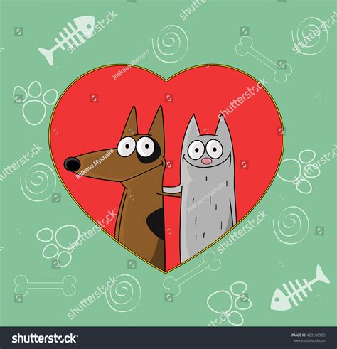 Cute Puppy Kitten Hugging Each Other: vector de stock (libre de regalías) 423108505 | Shutterstock