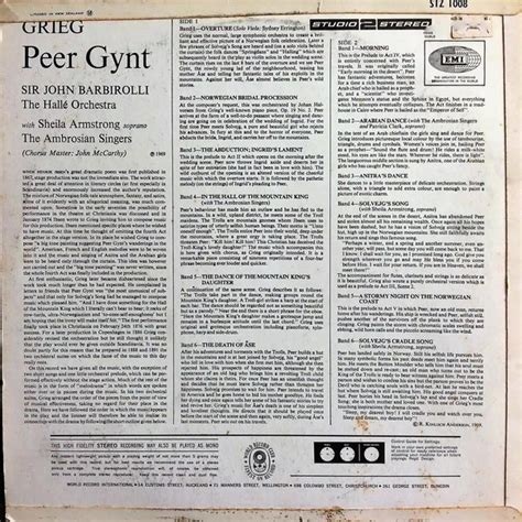 Peer Gynt Sir John Barbirolli Conducts Edvard Grieg Hall Orchestra