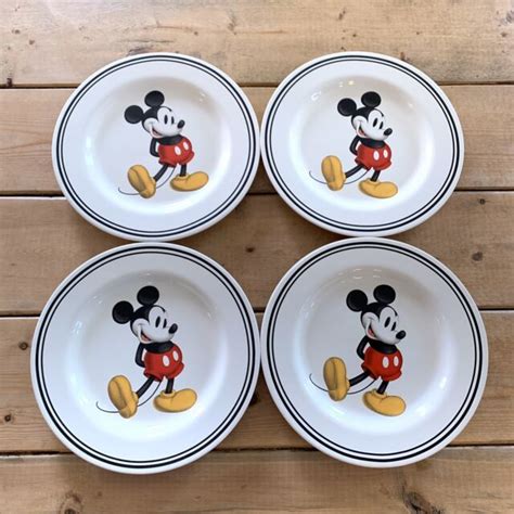 Disney Mickey Mouse Salad Plate Set Of 4 Rare Ivory White EUC Vintage 9