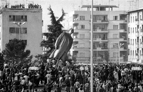 The Toppling Of Enver Hoxha S Statue In Skanderbeg Square In December