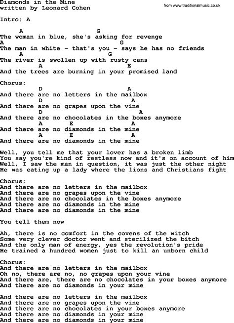 Leonard Cohen Song Diamonds In The Mine Lyrics And Chords