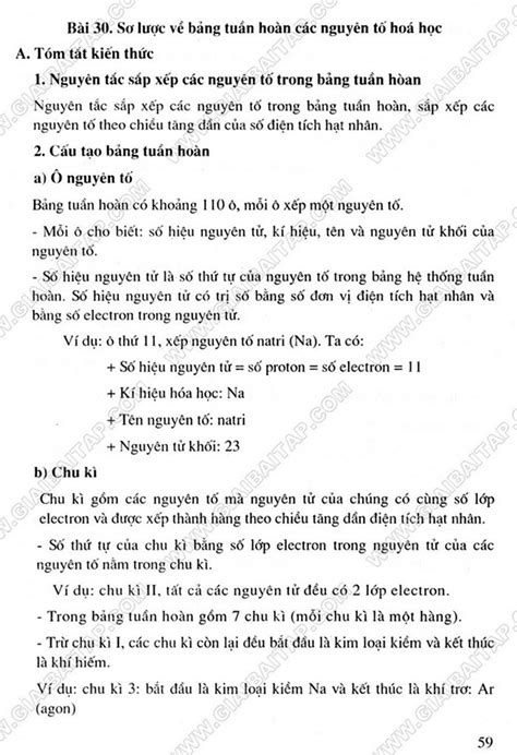 Giải Hóa học 9 Bài 31 Sơ lược về bảng tuần hoàn các nguyên tố hóa học