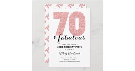 Rose Gold Glitter 70 And Fabulous Birthday Party Invitation Zazzle