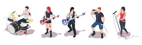 Premium Vector Set Of Musician Guitarist Drummer Singer Rock Band