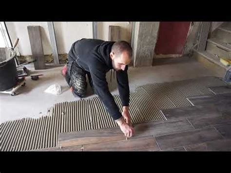 Pose Carrelage Imitation Parquet X Cm Partie Youtube