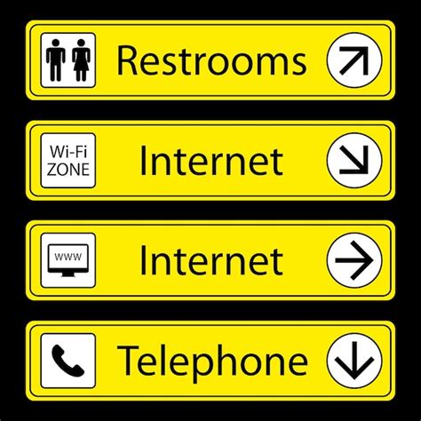 Premium Vector Yellow Airport Signs With Monochromatic Pictograms