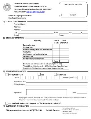 Fillable Online Ls Calbar Ca Legal Specialization Brochure Order Form