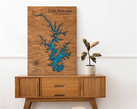 Lake Norman Custom Lake Map Wood Epoxy Wall Art Lake Norman Etsy