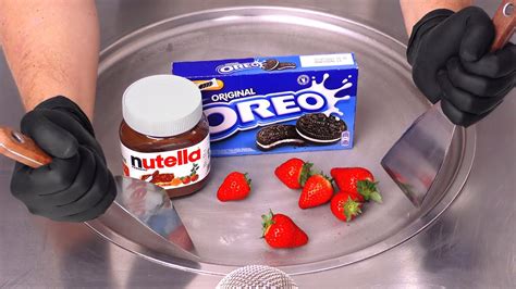 Nutella Oreo And Strawberry Ice Cream Rolls Asmr Youtube