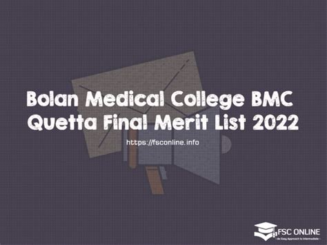 Bolan Medical College Bmc Quetta Final Merit List 2022