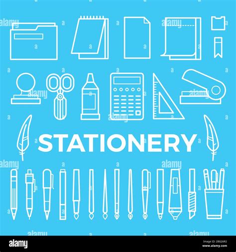 Line Style Stationery Icons Collection Vector Office Stationery Pencil