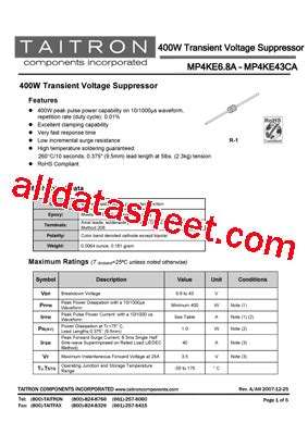 Mp Ke Ca Datasheet Pdf Taitron Components Incorporated